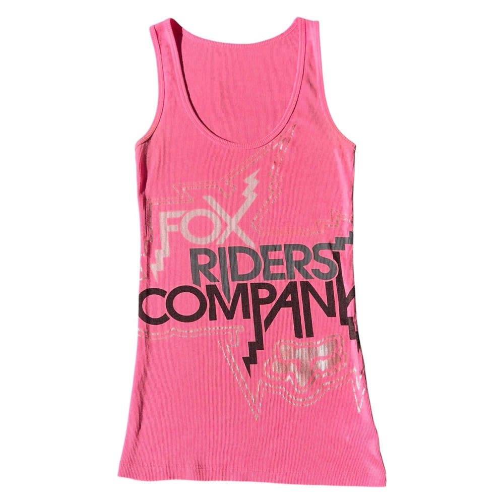 Y2K Vintage Hot Pink Fox Riders Company Ribbed Tank Top Motocross Size Medium